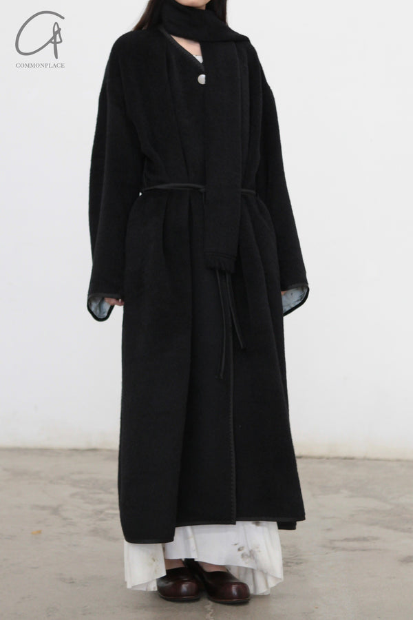 Mutedance 24 Autumn and Winter Collarless Buttoned Belt Long Coat MD-MD24FW20-DARK MD24FW19 MD24FW20